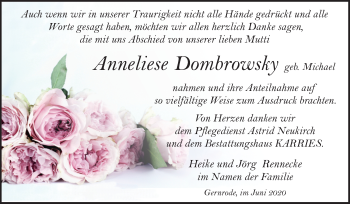Traueranzeige von Anneliese Dombrowsky von Super Sonntag Quedlinburg
