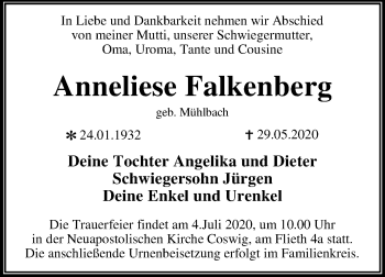 Traueranzeige von Anneliese Falkenberg von Super Sonntag Wittenberg