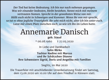 Traueranzeige von Annemarie Danisch von Super Sonntag Bernburg