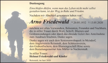 Traueranzeige von Arno Friedewald von Mitteldeutsche Zeitung Quedlinburg