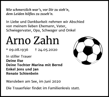 Traueranzeige von Arno Zahn von Mitteldeutsche Zeitung Mansfelder Land