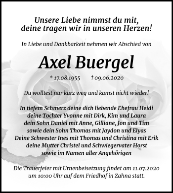 Traueranzeige von Axel Buergel von Mitteldeutsche Zeitung Wittenberg