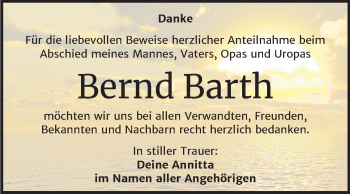 Traueranzeige von Bernd Barth von Mitteldeutsche Zeitung Bitterfeld