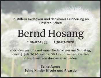 Traueranzeige von Bernd Hosang von Super Sonntag Sangerhausen