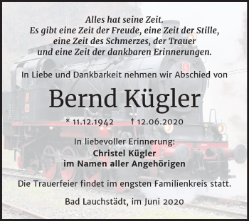 Traueranzeige von Bernd Kügler von Mitteldeutsche Zeitung Merseburg/Querfurt