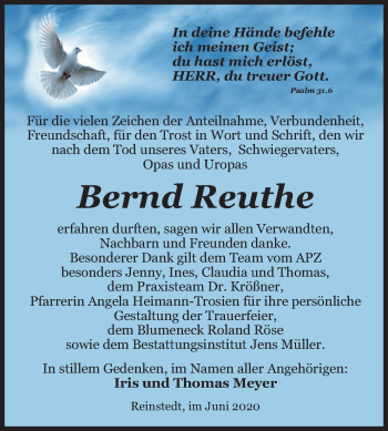Traueranzeige von Bernd Reuthe von Super Sonntag Quedlinburg