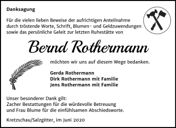 Traueranzeige von Bernd Rothermann von Mitteldeutsche Zeitung Zeitz