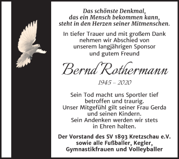 Traueranzeige von Bernd Rothermann von Mitteldeutsche Zeitung Zeitz