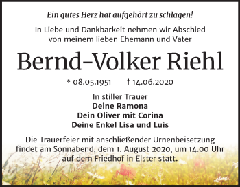 Traueranzeige von Bernd-Volker Riehl von Super Sonntag Wittenberg