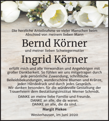 Traueranzeige von Bernd und Ingrid Körner von Super Sonntag Quedlinburg