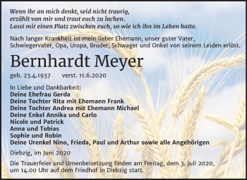 Traueranzeige von Bernhardt Meyer von Mitteldeutsche Zeitung Köthen