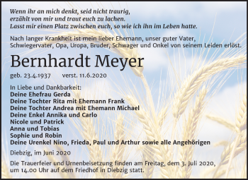 Traueranzeige von Bernhardt Meyer von Super Sonntag Köthen
