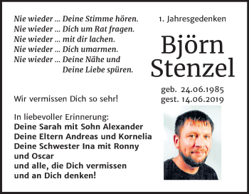 Traueranzeige von Björn Stenzel von Mitteldeutsche Zeitung Wittenberg