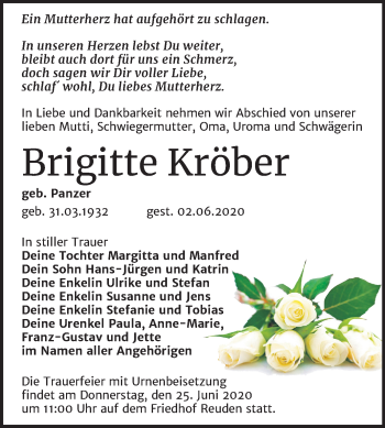 Traueranzeige von Brigitte Kröber von Super Sonntag Zeitz