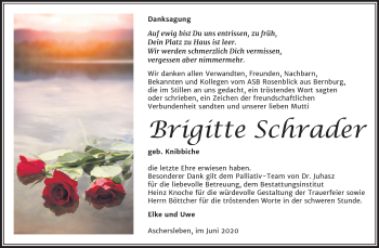 Traueranzeige von Brigitte Schrader von Mitteldeutsche Zeitung Aschersleben
