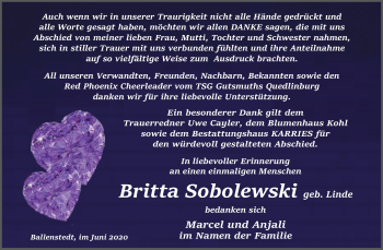 Traueranzeige von Britta Sobolewski von Mitteldeutsche Zeitung Quedlinburg
