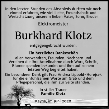 Traueranzeige von Burkhard Klotz von Mitteldeutsche Zeitung Zeitz