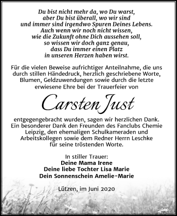 Traueranzeige von Carsten Just von Wochenspiegel Weißenfels