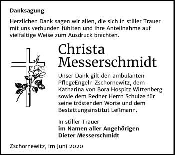Traueranzeige von Christa Messerschmidt von Mitteldeutsche Zeitung Wittenberg