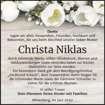 Traueranzeige von Christa Niklas von Super Sonntag Wittenberg