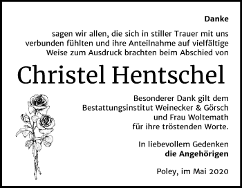 Traueranzeige von Christel Hentschel von Super Sonntag Bernburg