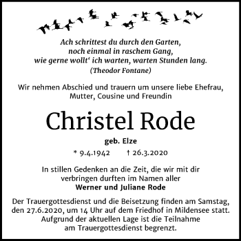 Traueranzeige von Christel Rode von Mitteldeutsche Zeitung Dessau-Roßlau