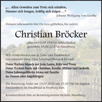 Traueranzeige von Christian Bröcker von Mitteldeutsche Zeitung Naumburg/Nebra