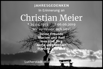 Traueranzeige von Christian Meier von Mitteldeutsche Zeitung Wittenberg
