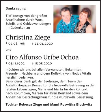 Traueranzeige von Christina und Ciro Alfonso  von Super Sonntag Dessau-Roßlau