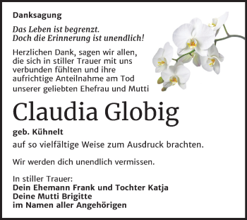 Traueranzeige von Claudia Globig von Mitteldeutsche Zeitung Bitterfeld