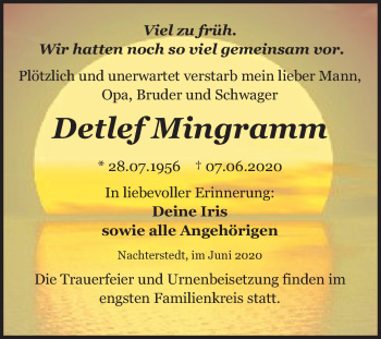 Traueranzeige von Detlef Mingramm von Super Sonntag Aschersleben