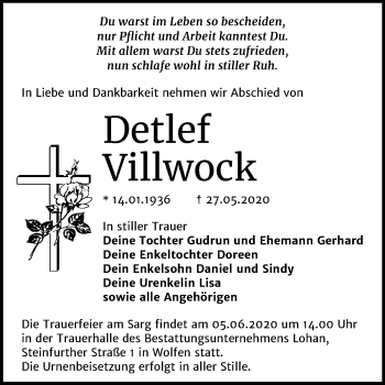 Traueranzeige von Detlef Villwock von Wochenspiegel Bitterfeld