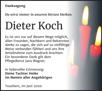 Traueranzeige von Dieter Koch von Mitteldeutsche Zeitung Weißenfels
