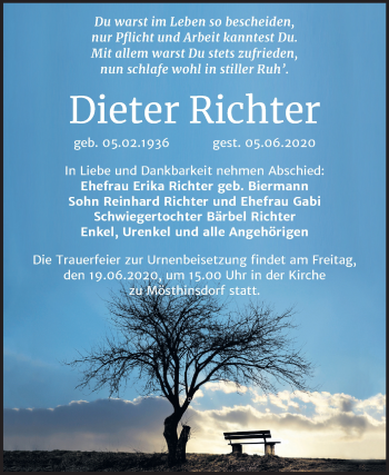 Traueranzeige von Dieter Richter von Mitteldeutsche Zeitung Halle/Saalkreis