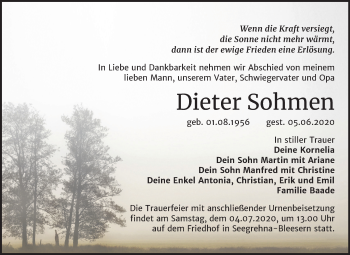 Traueranzeige von Dieter Sohmen von Super Sonntag Wittenberg