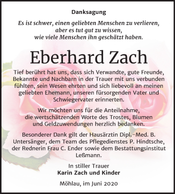 Traueranzeige von Eberhard Zach von Mitteldeutsche Zeitung Wittenberg
