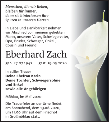 Traueranzeige von Eberhard Zach von Super Sonntag Wittenberg