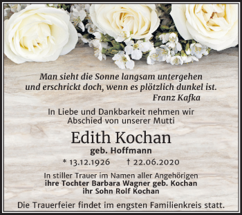 Traueranzeige von Edith Kochan von Mitteldeutsche Zeitung Halle/Saalkreis