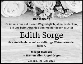 Traueranzeige von Edith Sorge von Mitteldeutsche Zeitung Weißenfels