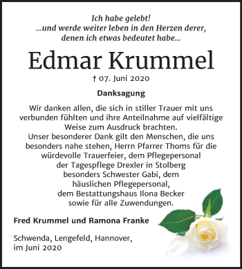 Traueranzeige von Edmar Krummel von Mitteldeutsche Zeitung Sangerhausen