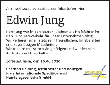 Traueranzeige von Edwin Jung von Mitteldeutsche Zeitung Merseburg/Querfurt / Weißenfels