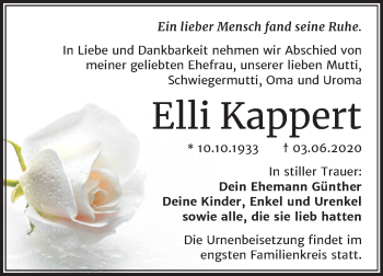 Traueranzeige von Elli Kappert von Super Sonntag Wittenberg