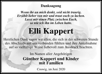 Traueranzeige von Elli Kappert von Mitteldeutsche Zeitung Wittenberg