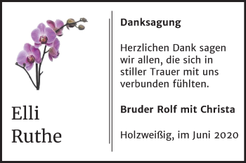Traueranzeige von Elli Ruthe von Mitteldeutsche Zeitung Bitterfeld