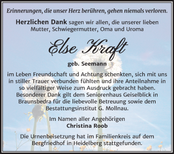 Traueranzeige von Else Kraft von Super Sonntag Merseburg/Querfurt