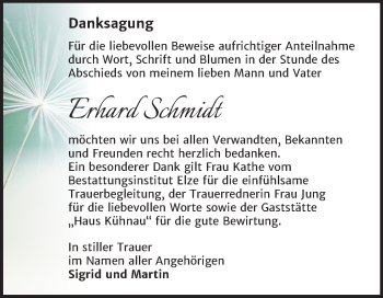 Traueranzeige von Erhard Schmidt von Mitteldeutsche Zeitung Dessau-Roßlau