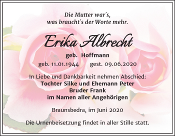 Traueranzeige von Erika Albrecht von Super Sonntag Merseburg/Querfurt