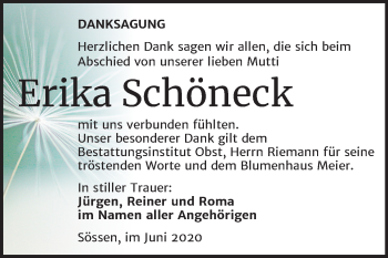 Traueranzeige von Erika Schöneck von Mitteldeutsche Zeitung Weißenfels