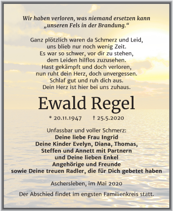 Traueranzeige von Ewald Regel von Super Sonntag Mansfelder Land