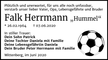 Traueranzeige von Falk Herrmann Hummel von Mitteldeutsche Zeitung Wittenberg